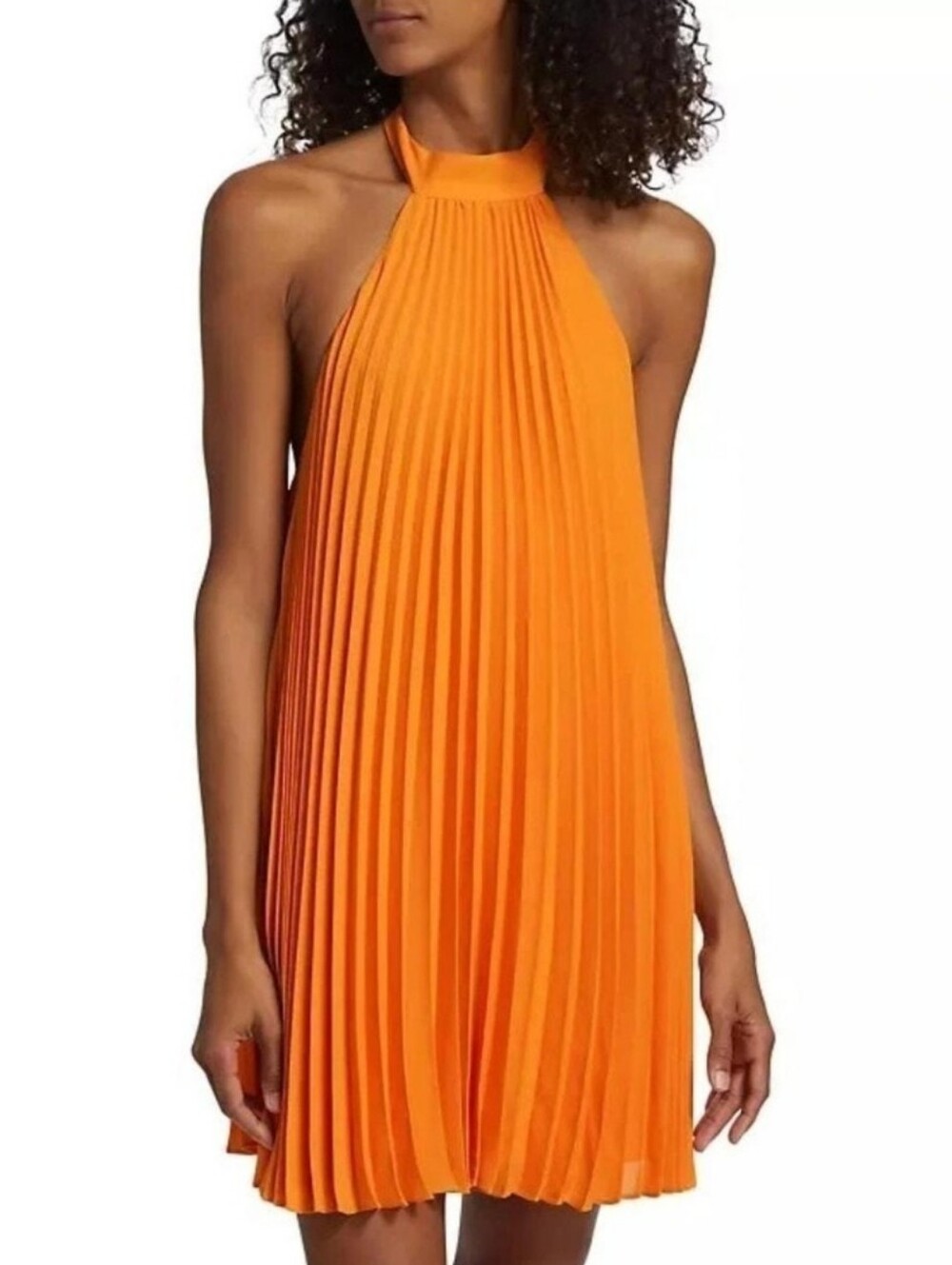 Alice + Olivia Pleated Halter Maxi Dress in Orange